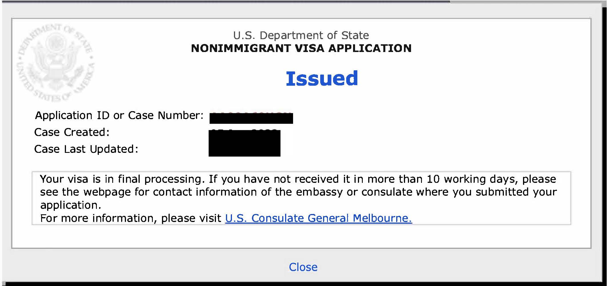 travel.state.gov check visa status